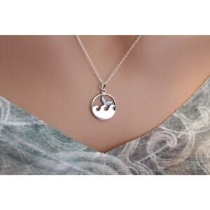 Sterling Silver Whale Tail and Ocean Waves Charm Necklace
